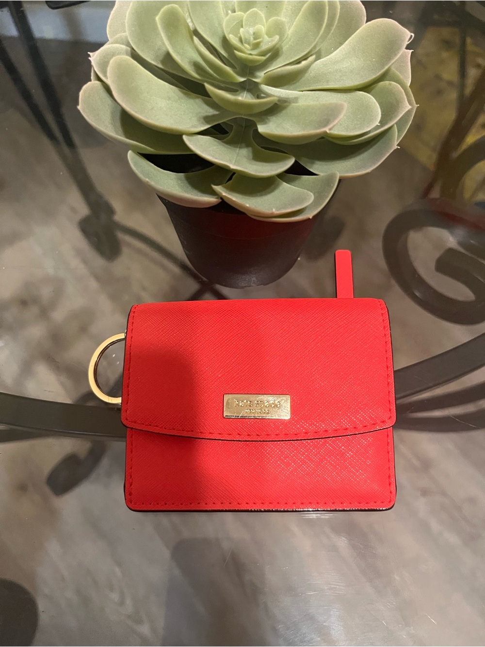 Kate Spade Red Saffiano Leather Mini Wallet with Gold Hardware